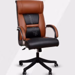 Brown and black ergonomic office chair with high back and adjustable features.