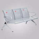 White three-seater waiting room bench with metal armrests and frame