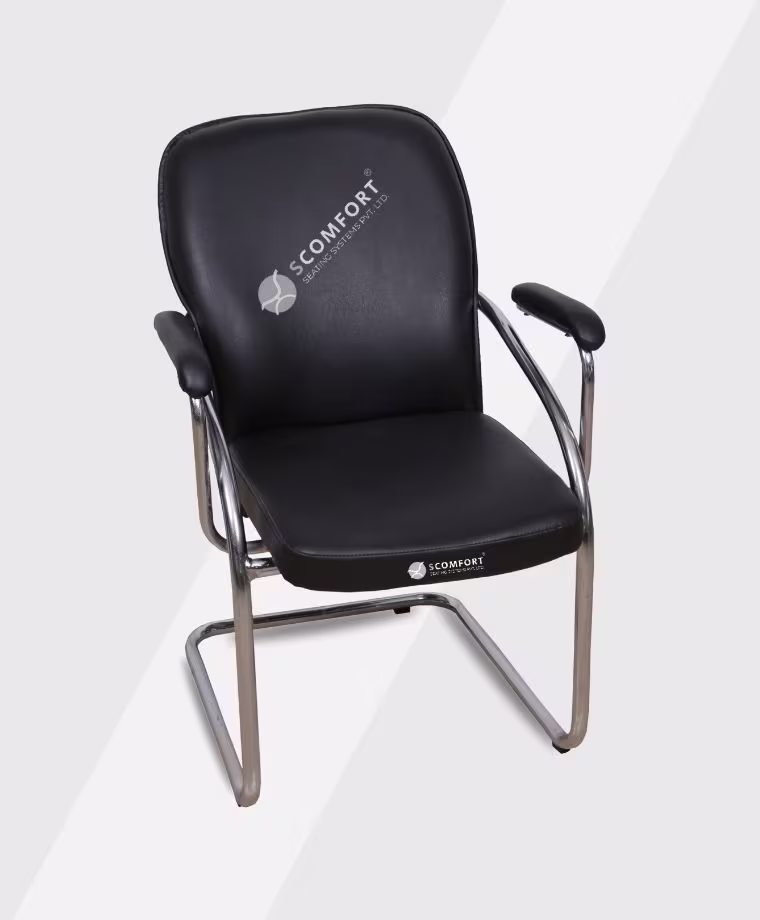 SR18 VR 201 visitor chair with black cushioned seat and armrests