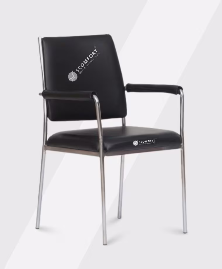 SR35 SC VR214 black padded visitor or conference chair with armrests and metal frame