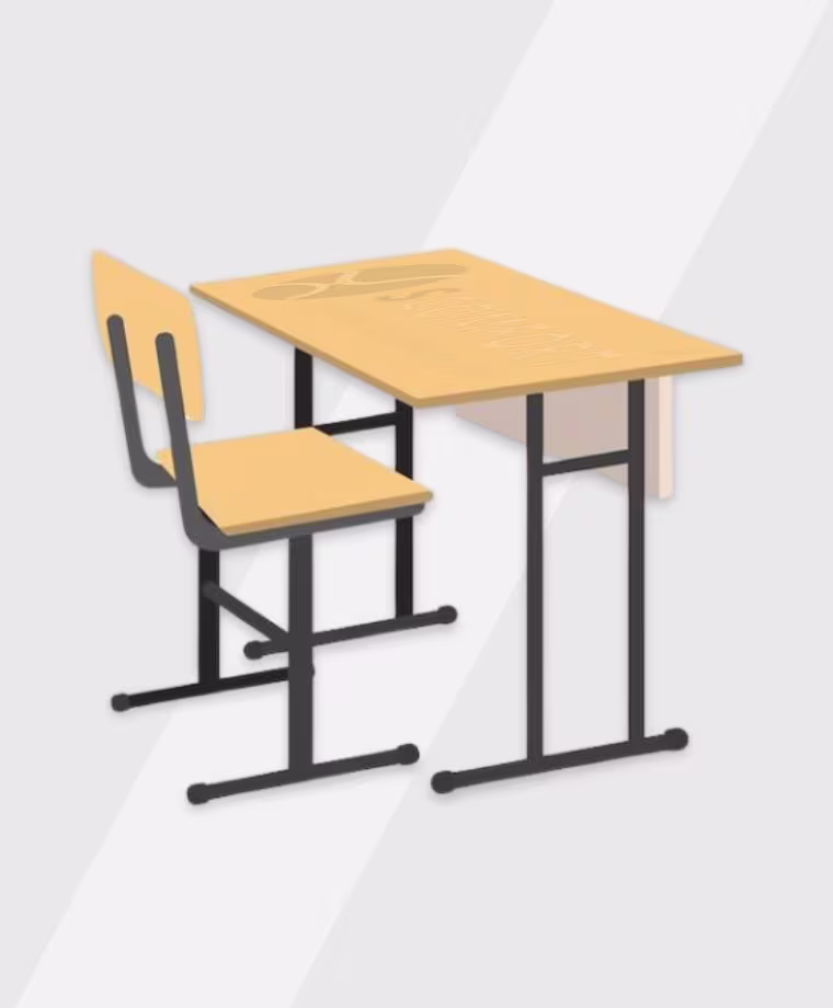 School desk and chair labeled SR36 SC RT134