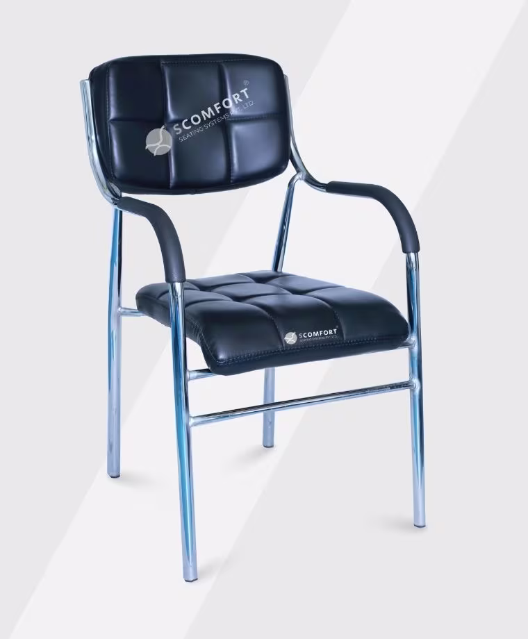 SR41 SC VR220 black padded visitor or conference chair with armrests and chrome legs