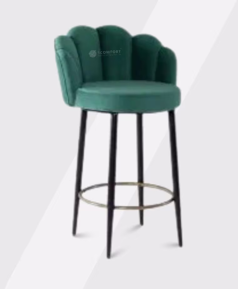 SR41 SC X204 teal velvet accent bar stool with scalloped backrest