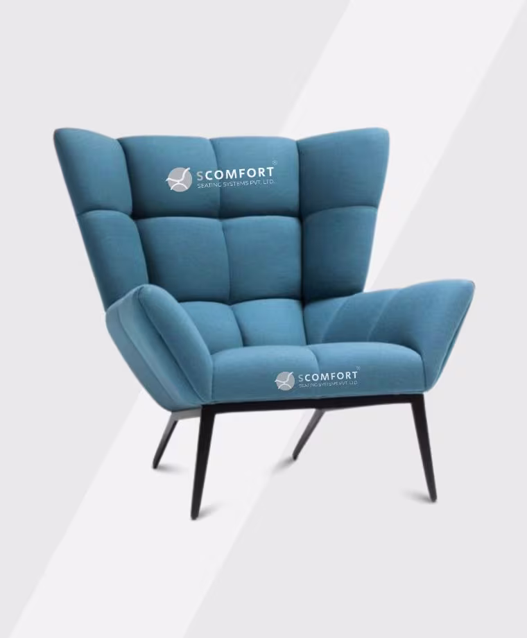 SR27 SC LU131 modern blue upholstered lounge chair with high backrest and black legs