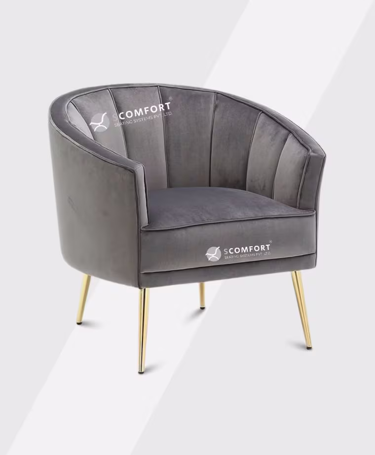SR28 SC LU127 grey velvet accent chair with gold tapered legs