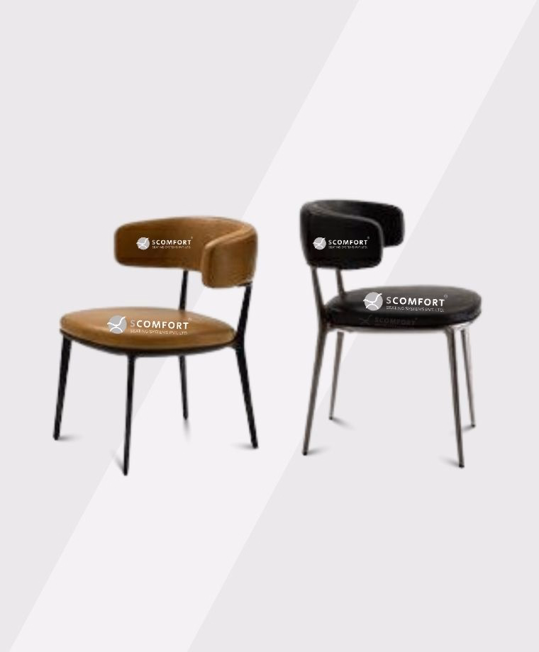 Modern upholstered armchair with black and brown options and sleek metal legs
