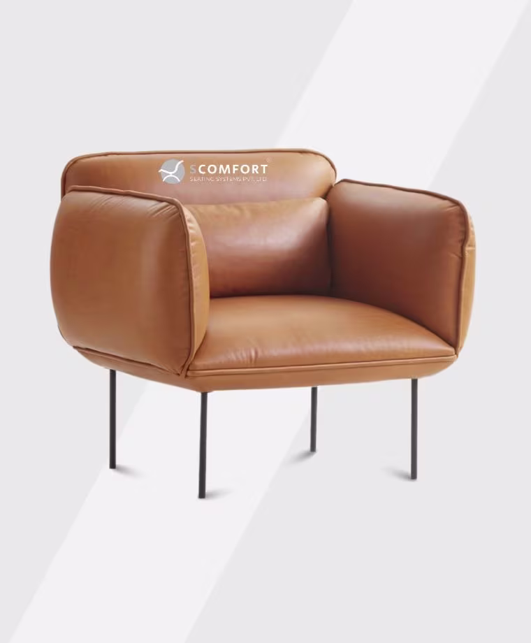 SR5 SC LU105 brown leather armchair with metal legs