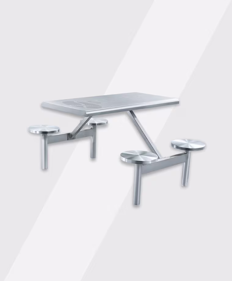 Modern metal picnic table with attached benches and a raised tabletop.