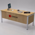 Modern executive office desk with a premium wooden finish, clean panel styling, and durable white metal frame. Perfect for corporate offices, manager cabins, and professional workspaces.