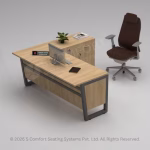 Executive Wood-Grain L-Shaped Desk with Brown Ergonomic Chair