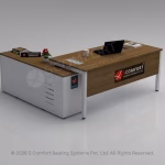 Modern L-Shaped Executive Office Desk with Wood Finish and White Side Storage