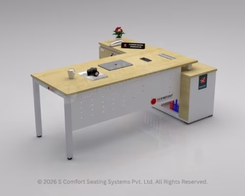 Modern L-Shaped Executive Office Desk with Extended Side Storage
