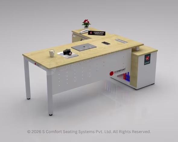 Modern L-Shaped Executive Office Desk with Extended Side Storage