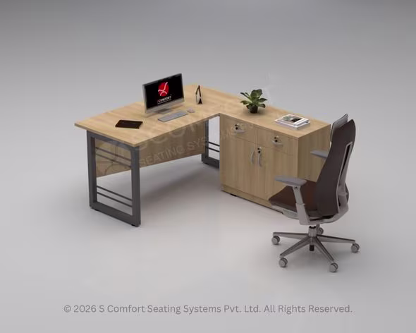 Executive Wood-Grain L-Shaped Desk