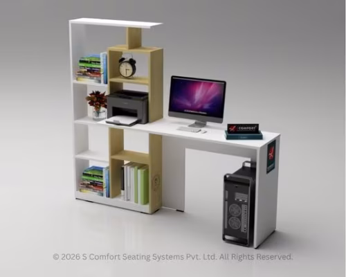 Modern Computer Table with Wooden Storage Shelves