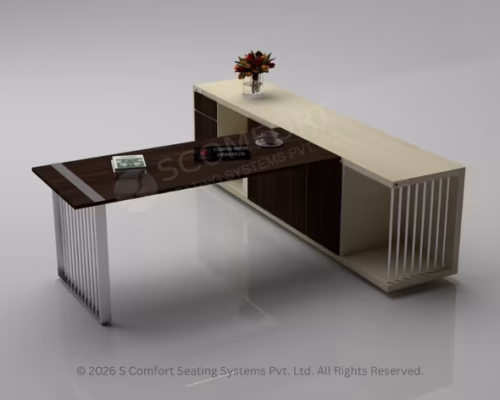 Modern Executive L-Shaped Desk with Slatted Metal Details