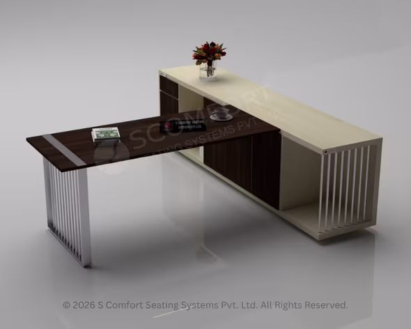 Modern Executive L-Shaped Desk with Slatted Metal Details