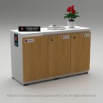 Black and wood-finish 3-door locking cabinet.